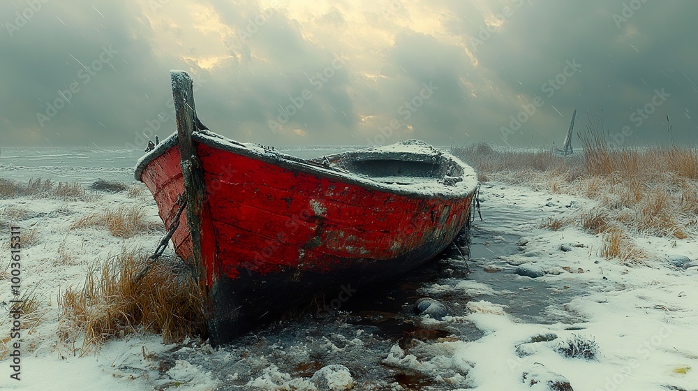 Red Boat in a Winter Wonderland Red Boat in a Winter Wonderland