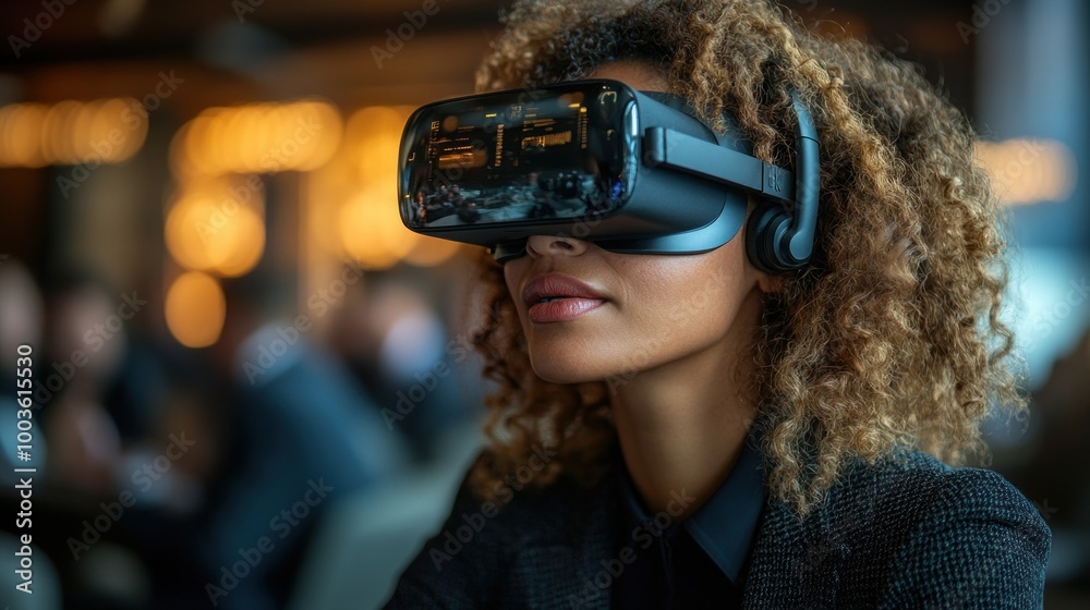 Woman Experiencing VR in a Cafe Woman Experiencing VR in a Cafe