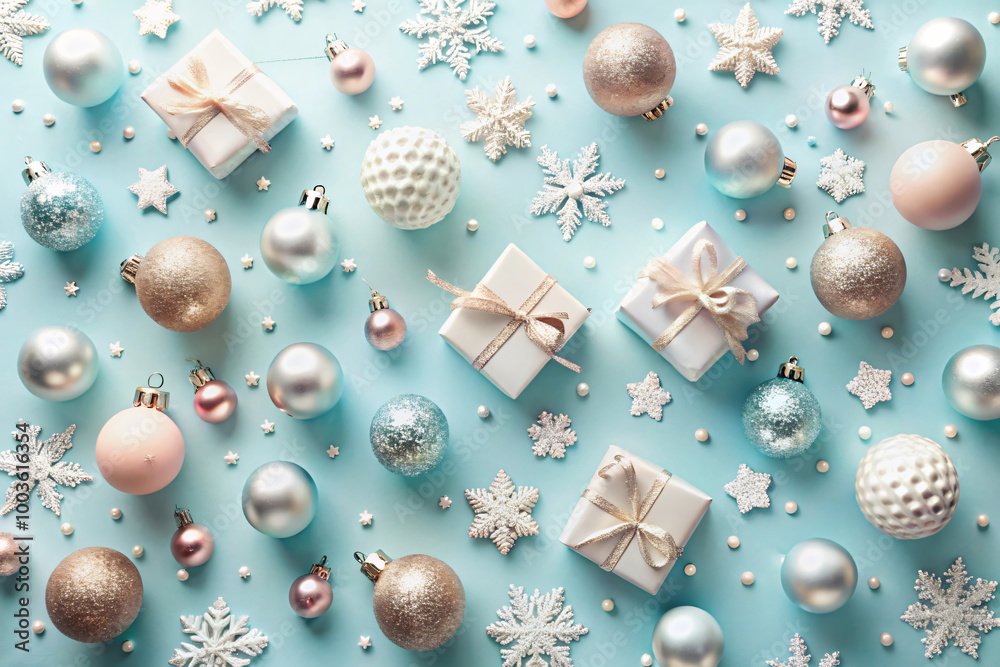 Winter Ornaments on Soft Blue Background Winter Ornaments on Soft Blue Background