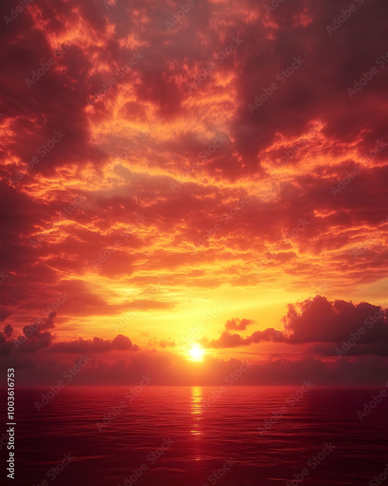 Fiery Sunset Over the Ocean - Realistic Image Fiery Sunset Over the Ocean - Realistic Image
