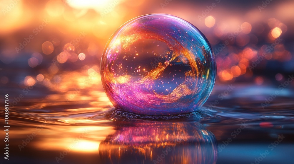 Glass Sphere on Water with Bokeh