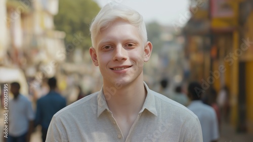 Albino Indian Man in Urban Street Scene for Diversity and Inclusion Campaign