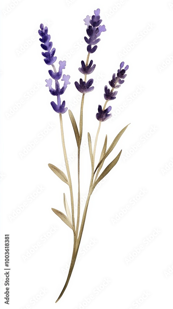 Obraz premium PNG of a single minimalistic pressed lavender flower specimen on paper.