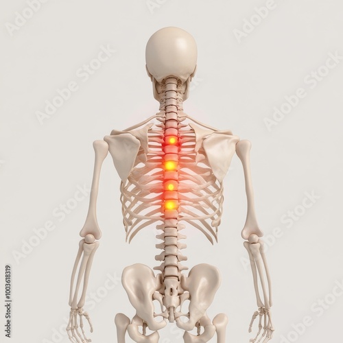 High-resolution digital illustration of a human skeleton with a focus on bones and joints, isolated on a neutral background. Ideal for use in orthopedic campaigns, physical therapy content