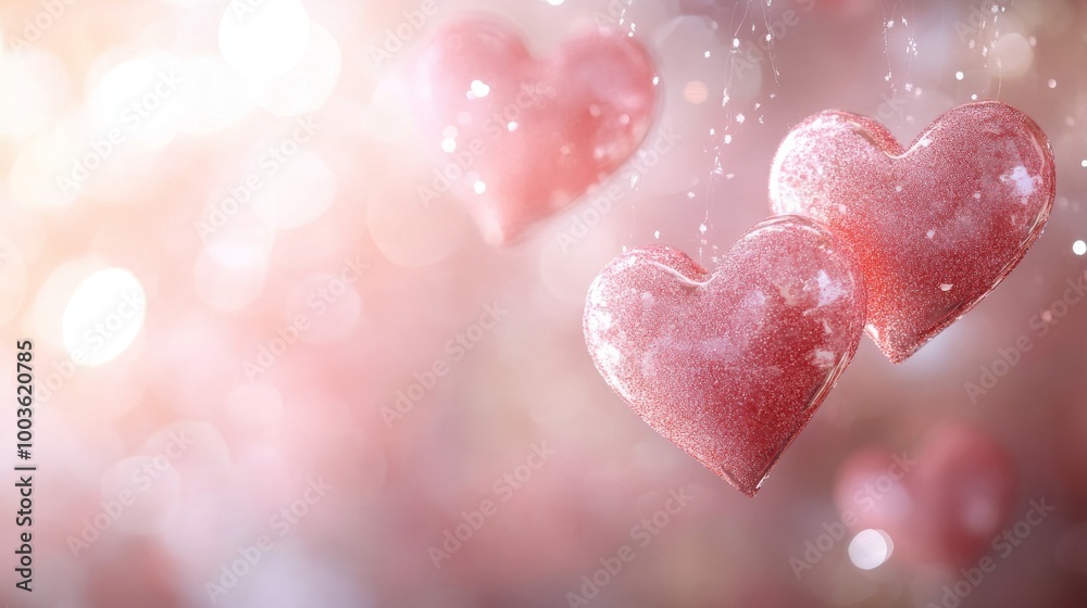 Romantic soft pink background with floating heart shapes and a touch of sparkle, perfect for a Valentine Day template Romantic soft pink background with floating heart shapes and a touch of sparkle, perfect for a Valentine Day template