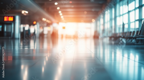 A mockup poster empty, stands within an airport setting , blurred background , showcasing a wide banner design featuring ample blank .space for your content design. 