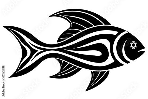 Abstract Fish Silhouette Featuring Bold Flowing Lines Design