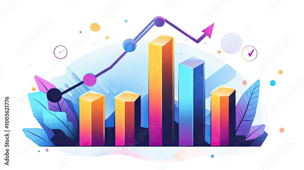 Abstract Colorful Bar Graph with Upward Trend Line Abstract Colorful Bar Graph with Upward Trend Line