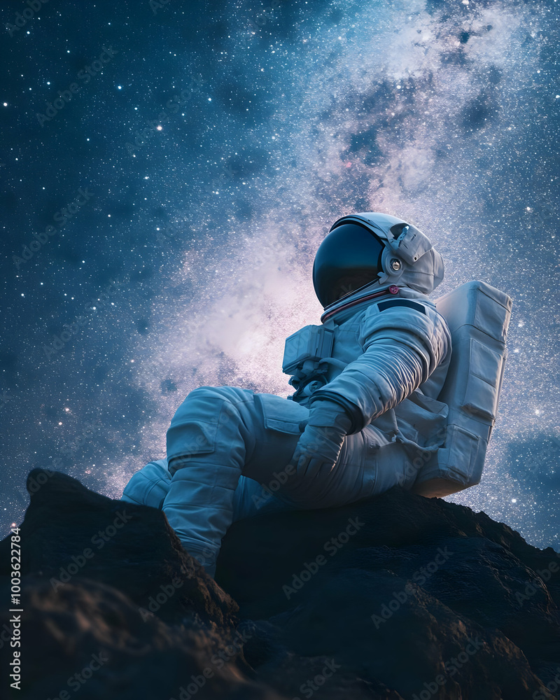 Astronaut Contemplating the Milky Way - 3D Illustration Astronaut Contemplating the Milky Way - 3D Illustration