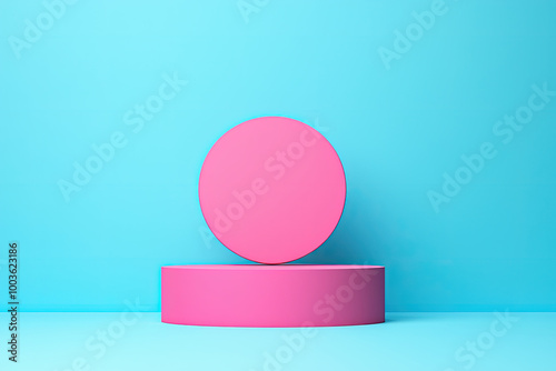 Vibrant pink geometric shapes on a blue background, perfect for modern design, advertising, or creative projects.