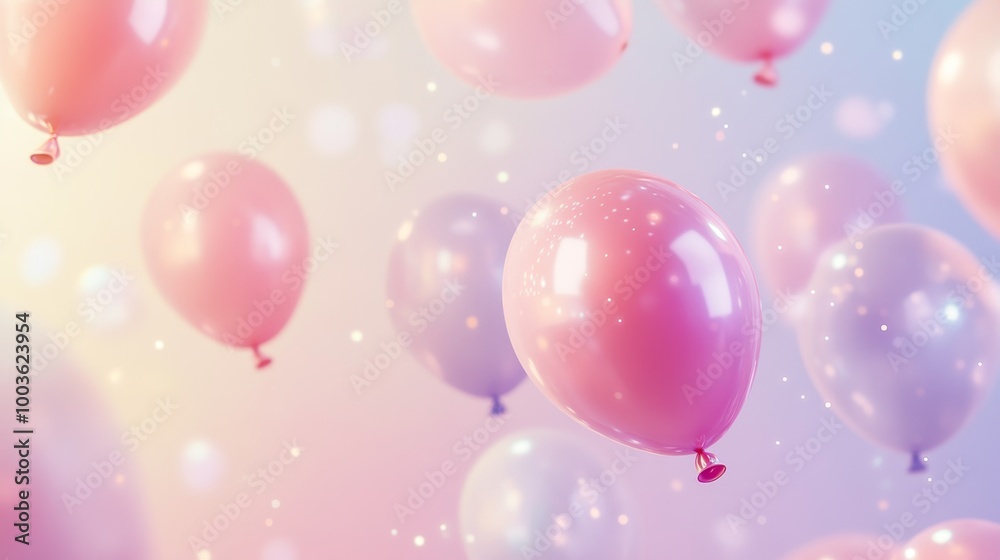 Soft and dreamy background with pastel balloons floating gently against a serene, gradient backdrop, ideal for a sweet birthday party Soft and dreamy background with pastel balloons floating gently against a serene, gradient backdrop, ideal for a sweet birthday party