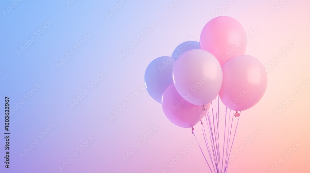 Soft and dreamy birthday scene with pastel balloons floating against a serene gradient, perfect for a sweet and elegant celebration Soft and dreamy birthday scene with pastel balloons floating against a serene gradient, perfect for a sweet and elegant celebration