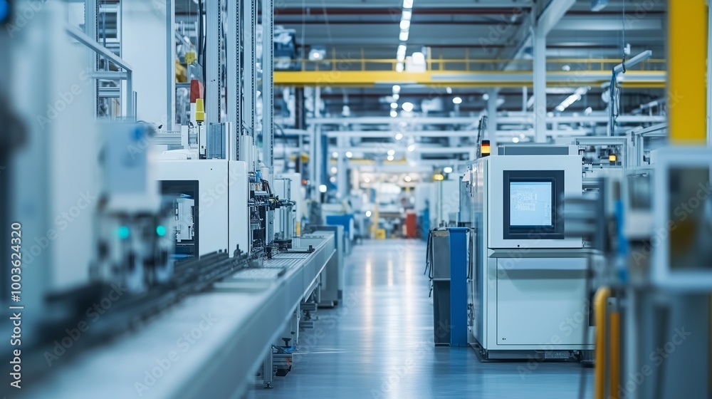 Obraz premium Inside a modern manufacturing facility showcasing advanced machinery and production lines during daylight hours