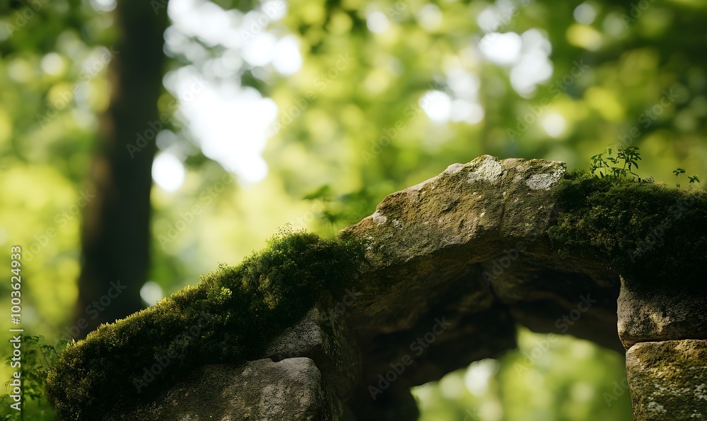Obraz premium A stone arch with moss growing along the edges, Generative AI