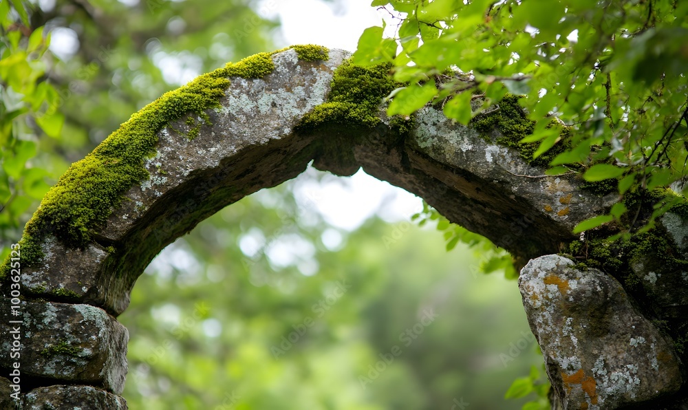 Fototapeta premium A stone arch with moss growing along the edges, Generative AI