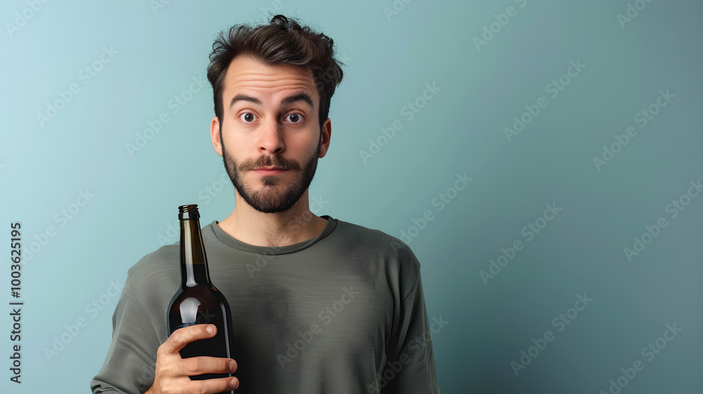 A person holding a clear bottle with a blank label containing a clear liquid. A person holding a clear bottle with a blank label containing a clear liquid.