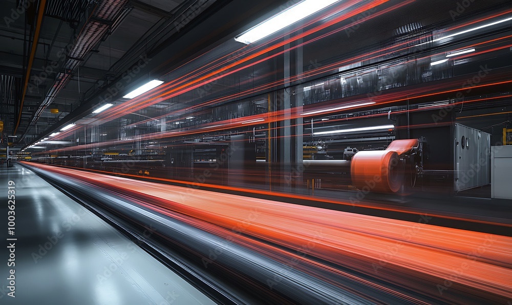 Red Light Streaks through Factory Interior