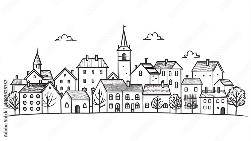 Village skyline drawing trend Village skyline drawing trend