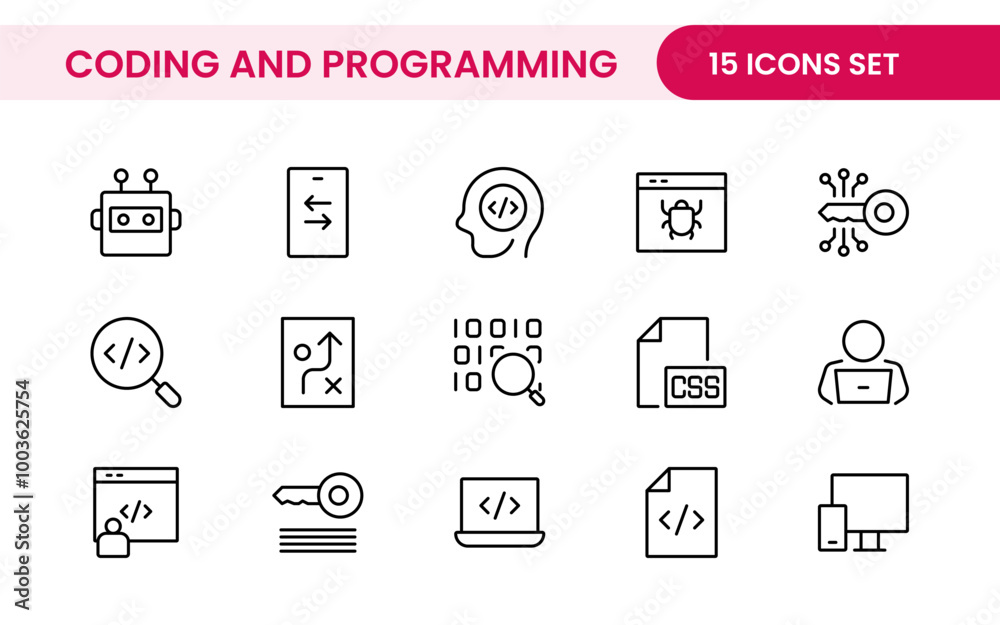 Programming coding set of web icons in line style. Software development icons for web and mobile app. Code, api, programmer, developer, information technology, coder and more. Programming coding set of web icons in line style. Software development icons for web and mobile app. Code, api, programmer, developer, information technology, coder and more.