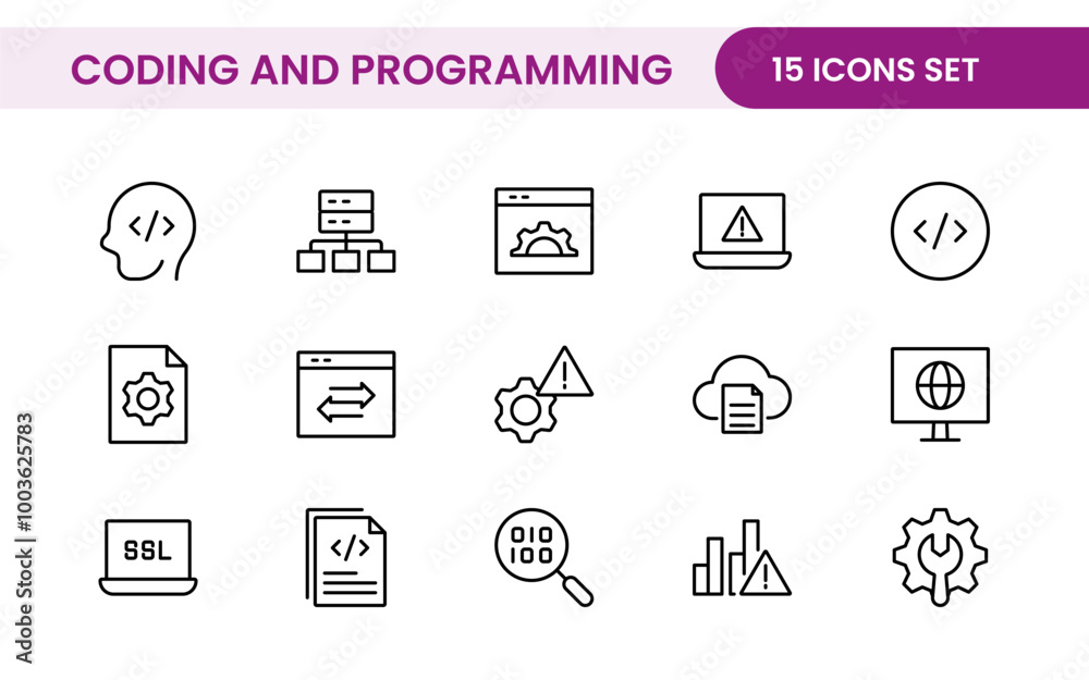 Programming coding set of web icons in line style. Software development icons for web and mobile app. Code, api, programmer, developer, information technology, coder and more. Programming coding set of web icons in line style. Software development icons for web and mobile app. Code, api, programmer, developer, information technology, coder and more.
