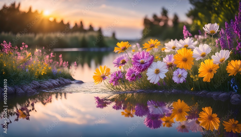 Fototapeta premium A serene image of brightly colored flowers blooming.