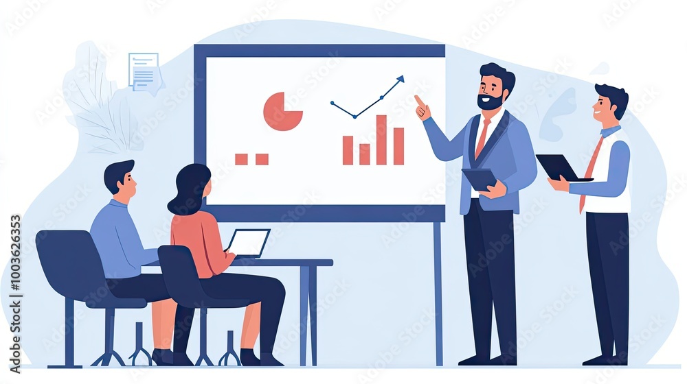 Fototapeta premium Businessman presenting a graph with positive growth to colleagues.
