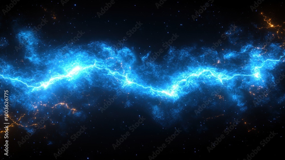 Fototapeta premium Blue and Gold Lightning in the Dark