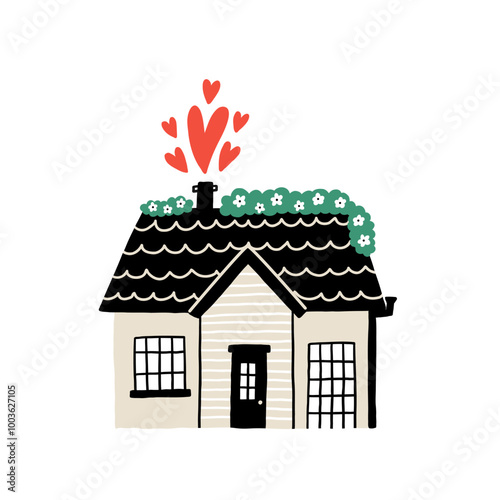 Charming House Illustration with Heartwarming Elements