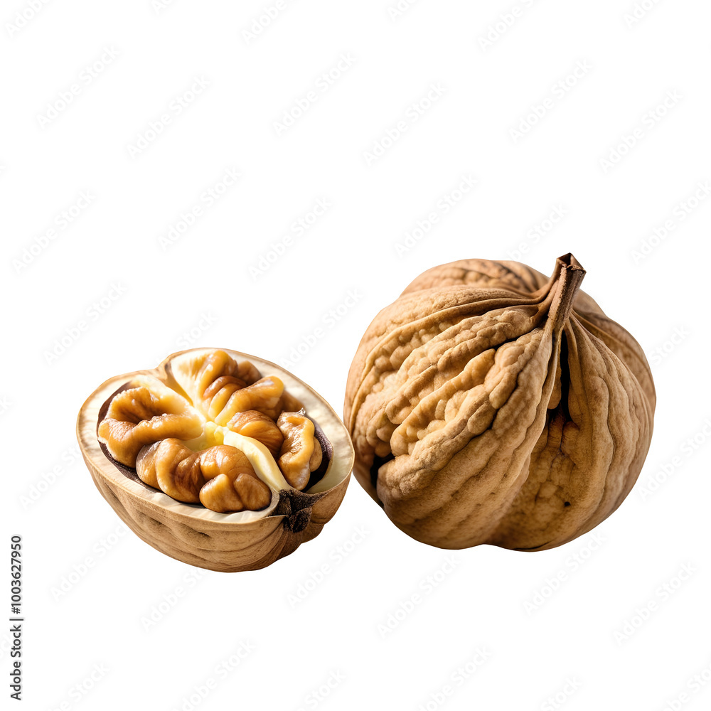 A close-up image of delicious walnuts isolated on a transparent or white background. A close-up image of delicious walnuts isolated on a transparent or white background.
