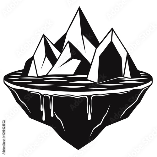 simplified glacier melting into a crystalline pool