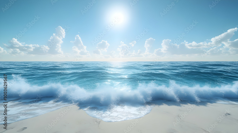 Ocean Waves Crashing on Sandy Beach 3D Illustration Ocean Waves Crashing on Sandy Beach 3D Illustration