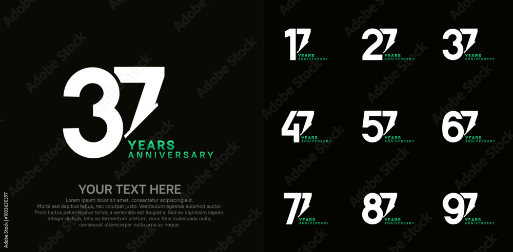 Anniversary logo set vector design, white and green color for celebration event Anniversary logo set vector design, white and green color for celebration event