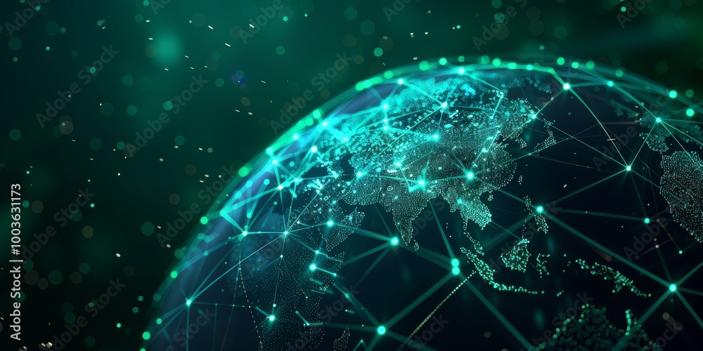 Obraz premium Digital representation of Earth with glowing network connections, symbolizing global communication, technology, and data exchange.