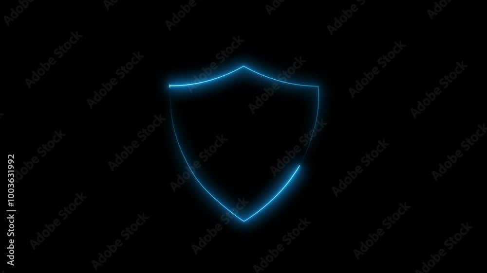 Bright neon security neon frame with  tones on isolated black background. Alpha channel Premultiplied - Matted with color black