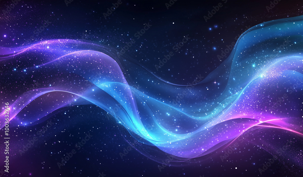 Vibrant Cosmic Waves of Blue and Purple Light in a Starry Night Sky – Abstract Galaxy and Aurora Borealis Inspired Digital Background Vibrant Cosmic Waves of Blue and Purple Light in a Starry Night Sky – Abstract Galaxy and Aurora Borealis Inspired Digital Background