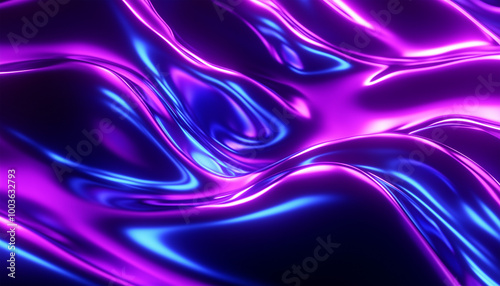 Abstract Liquid Flow of Purple and Blue Metallic Waves – Shiny Reflective Digital Art with Glossy Surface and Futuristic Aesthetics