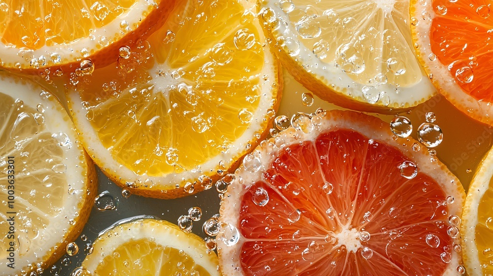 A vibrant arrangement of sliced citrus reveals its tangy essence, with juice droplets sparkling in the soft, natural light. A vibrant arrangement of sliced citrus reveals its tangy essence, with juice droplets sparkling in the soft, natural light.