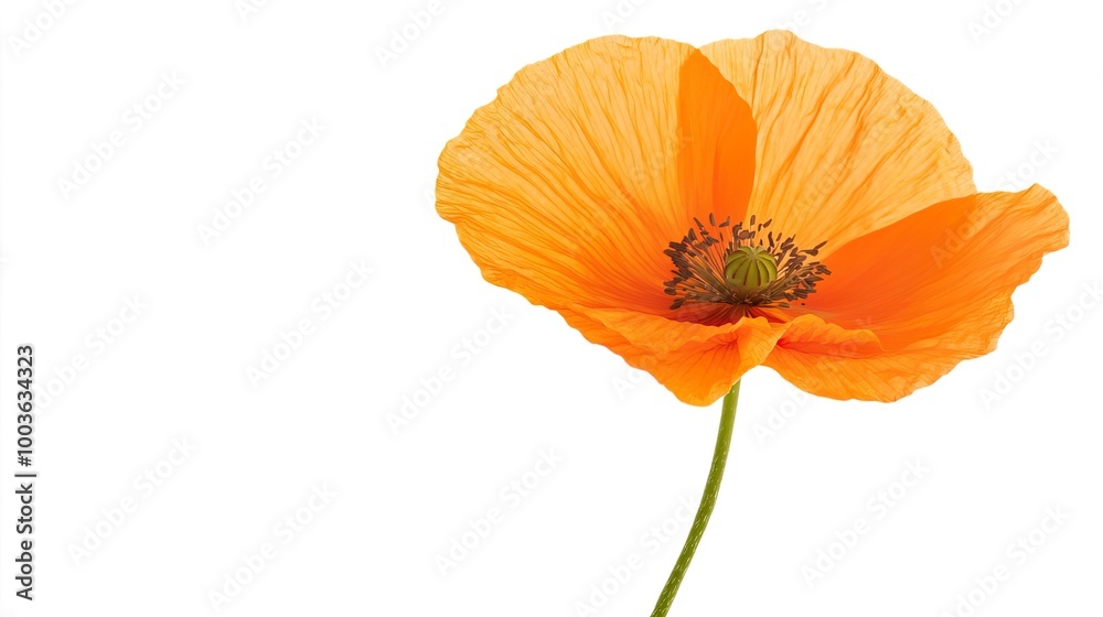 Fototapeta premium Poppy on solid white background, single object