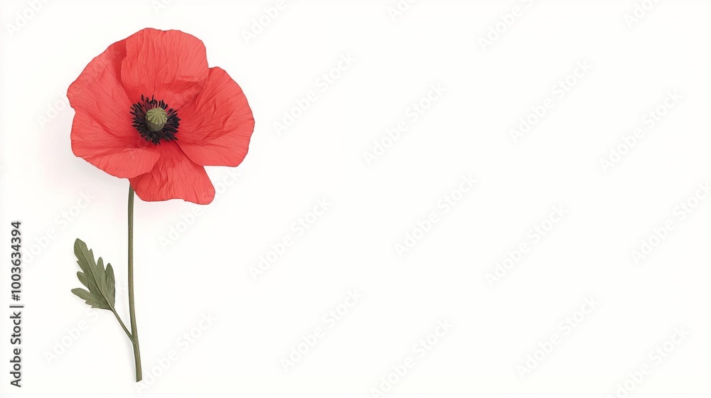 Obraz premium Poppy on solid white background, single object