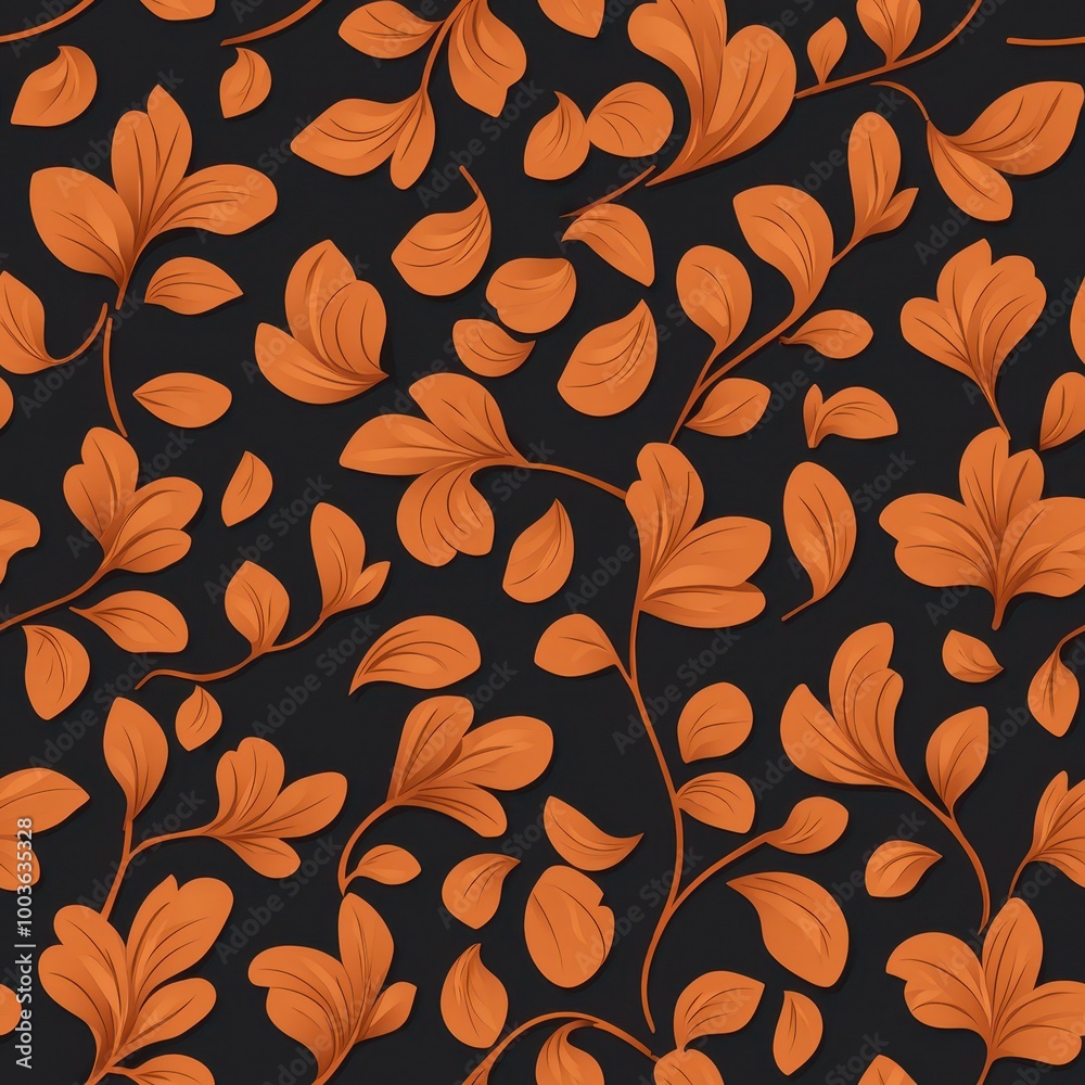A vibrant pattern of orange leaves and flowers on a dark background, showcasing a harmonious blend of nature and design. A vibrant pattern of orange leaves and flowers on a dark background, showcasing a harmonious blend of nature and design.