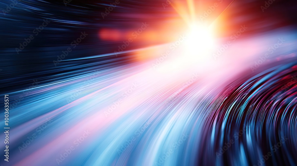 3D rendering of fast-moving stripe lines with glowing sunlight flares, representing high-speed motion and hi-tech innovation. 3D rendering of fast-moving stripe lines with glowing sunlight flares, representing high-speed motion and hi-tech innovation.