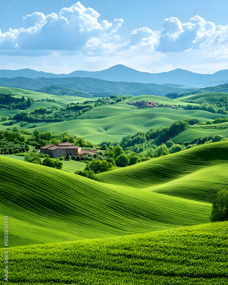 Fototapeta premium Rolling Green Hills Landscape Photo