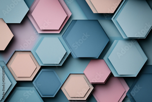 Minimalist Papercut Background with Layered Hexagons in Subtle Tones