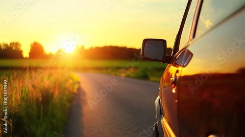 Red truck at sunset.