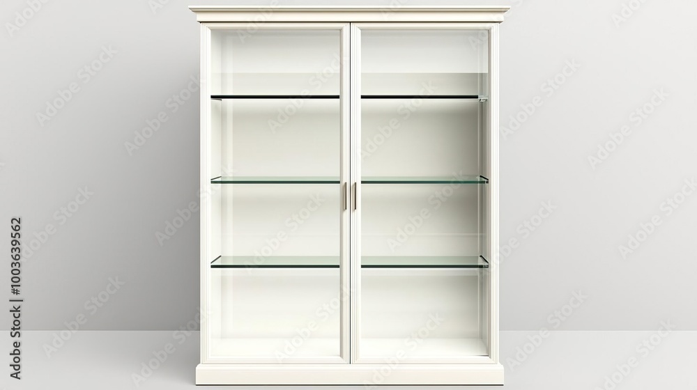A glass display cabinet on solid white background, single object