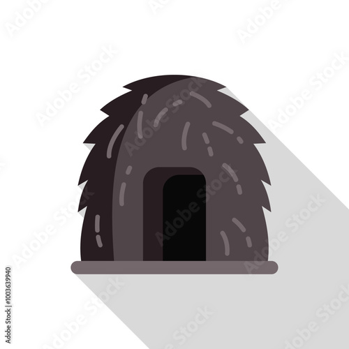 Simple icon of a primitive dwelling made from natural materials casting a long shadow