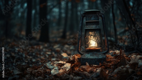 Illuminating the Autumn Forest: A Lantern's Glow