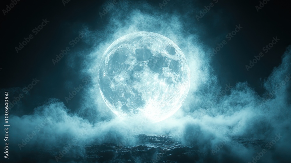 A full moon shines brightly through a cloudy night sky. A full moon shines brightly through a cloudy night sky.