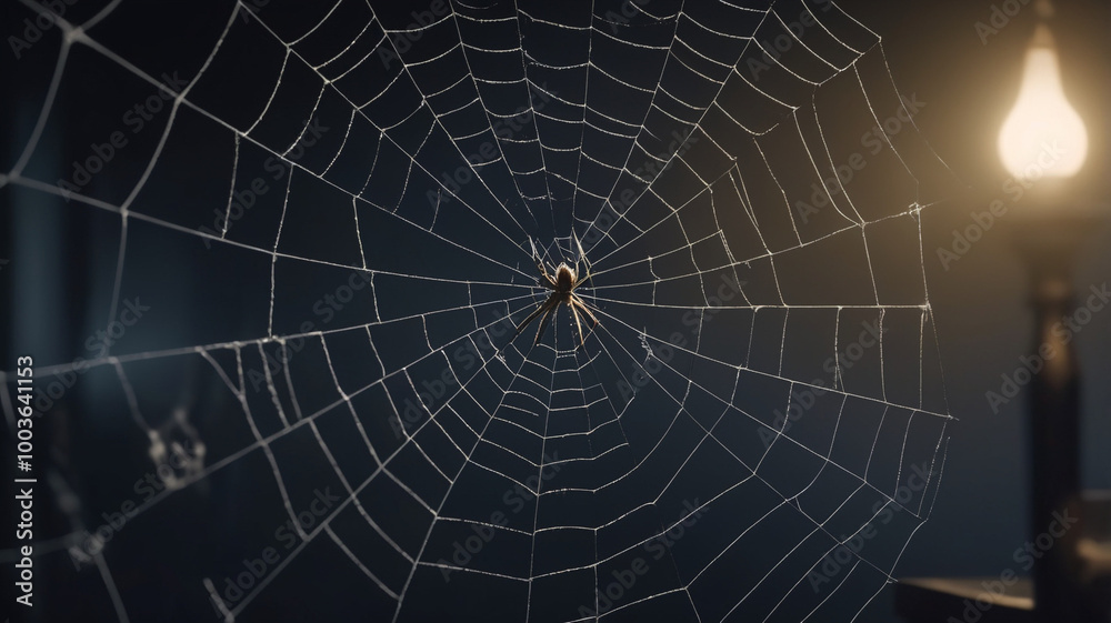 Fototapeta premium Intricate Spider Web Captured in Soft Light