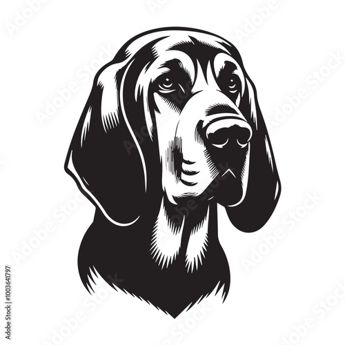 Bloodhound Dog Face Clipart Design - Dog Head Logo - Bloodhound Vector illustration in black and white